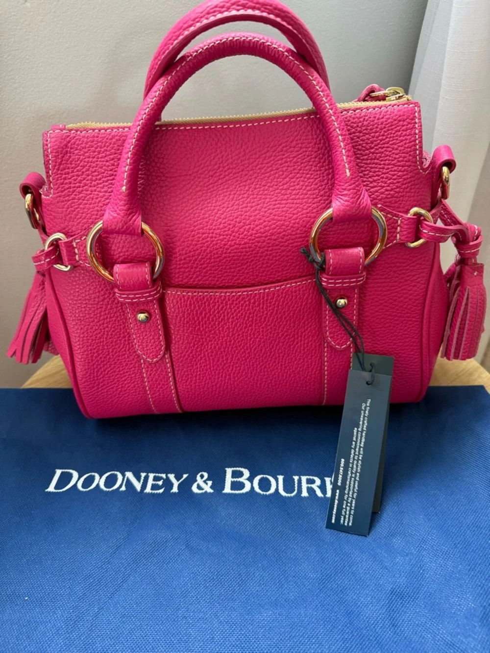 Dooney & Bourke Fuchsia Pebble Leather Satchel with Gold Hardware - Picture 2 of 8